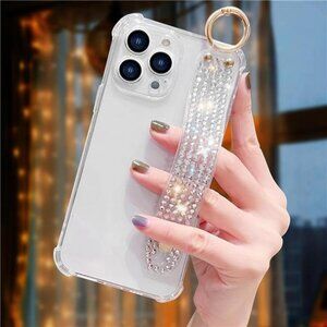 Iphone 16, 16 Pro 16 Pro Max Clear Sparkle Crystal Diamond Wrist Strap Kickstand